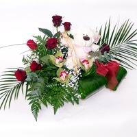  �i�ek�ilik ucuz �i�ek g�nder  cam i�erisinde 3 orkide 7 g�l ve ayicik