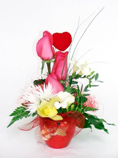  �i�ek�ilik ucuz �i�ek g�nder  cam i�erisinde 3 adet g�l ve kir �i�ekleri