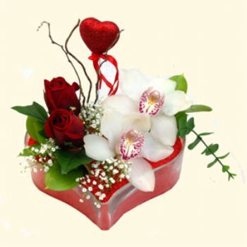  batıkent çiçekçilik hediye sevgilime hediye çiçek konutkent  1 kandil orkide 5 adet kirmizi gül mika kalp