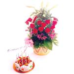  Ankara mağaza çiçekçilik 14 şubat sevgililer günü çiçek keçiören  Yaspasta ve 12 adet kirmizi gül kir çiçekleri