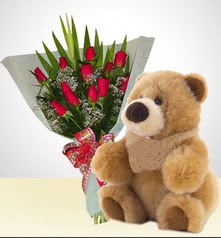 12 adet yapay g�l ve 40 cm civarinda ayi  Ankara yenimahalle �i�ek�ilik �i�ek sipari�i vermek k�z�lay 