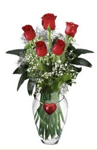 Ankara eryaman çiçekçilik internetten çiçek siparişi dikmen  5 adet kirmizi gül ve kalp çubuklu