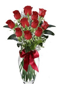 11 adet kirmizi gül vazo mika vazo içinde  Ankara mağaza çiçekçilik 14 şubat sevgililer günü çiçek keçiören 