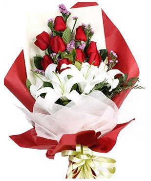  Ankara �i�ek�ilik �i�ek�iler �ankaya  1 dal kazablankaa 9 adet k�rm�z� g�l buketi