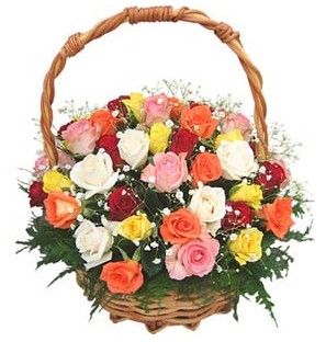  Ankara eryaman çiçekçilik internetten çiçek siparişi dikmen  29 adet rengarenk gül sepeti tanzimi