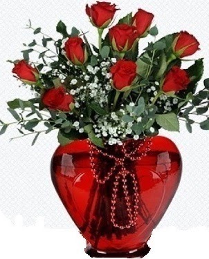 Kalp cam mika içinde 9 adet kırmızı gül  kavaklıdere çiçekçilik internetten çiçek satışı balgat