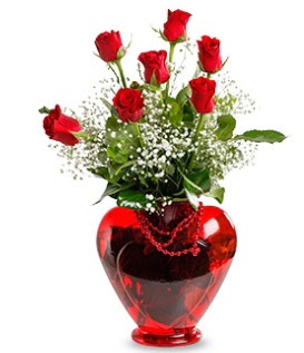 Kalp cam içinde 7 adet kırmızı gül  Ankara oran çiçekçilik çiçek siparişi sitesi ucuz çiçekleri  