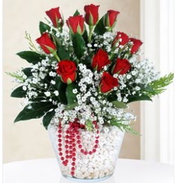 9 adet kırmızı gül cam içerisinde  çiçekçilik çiçek servisi , çiçekçi adresleri gölbaşı 
