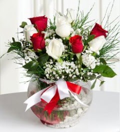 5 adet beyaz 4 adet k�rm�z� g�l vazo tanzimi  Ankara abidinpa�a �i�ek�ilik g�venli kaliteli h�zl� �i�ek etlik 