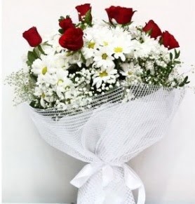 9 adet kırmızı gül ve papatyalar buketi  Ankara eryaman çiçekçilik internetten çiçek siparişi dikmen 