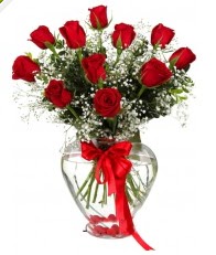 9 adet kırmızı gül cam kalpte  online çiçekçi , çiçek siparişi yenimahalle 