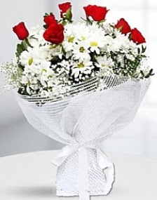 7 kırmızı gül ve papatyalar buketi  kavaklıdere çiçekçilik internetten çiçek satışı balgat