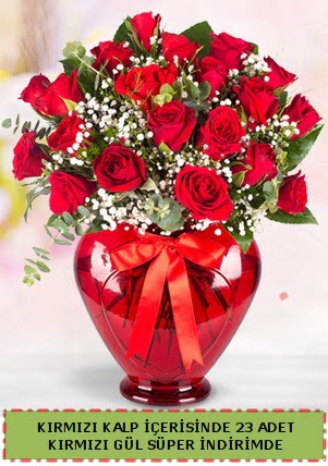 Kırmızı kalp içerisinde 23 adet kırmızı gül  Ankara çiçekçilik çiçek satışı 