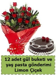 12 adet k�rm�z� g�l buketi ve ya� pasta  Ankara anatolia �i�ek�ilik �i�ek g�nderme sitemiz g�venlidir 