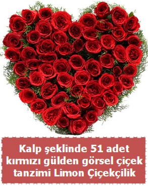 51 kırmızı gülden kalp şeklinde çiçek tanzim  Ankara çiçekçilik çiçek satışı 