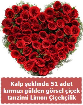 51 k�rm�z� g�lden kalp �eklinde �i�ek tanzim  Ankara �i�ek�ilik �i�ek sat��� 