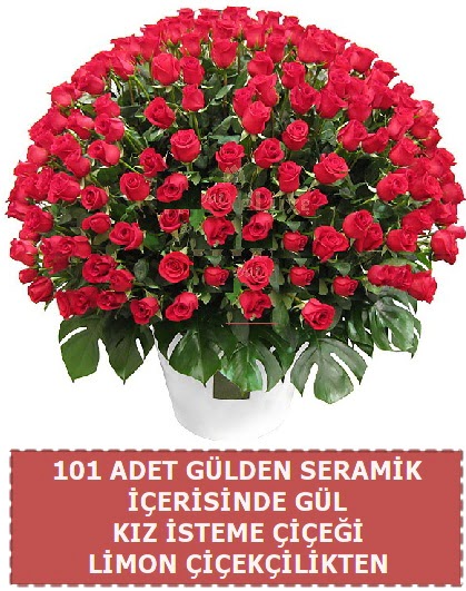 Seramik vazoda 101 gül kız isteme çiçeği  Ankara anatolia çiçek çiçek gönderme 