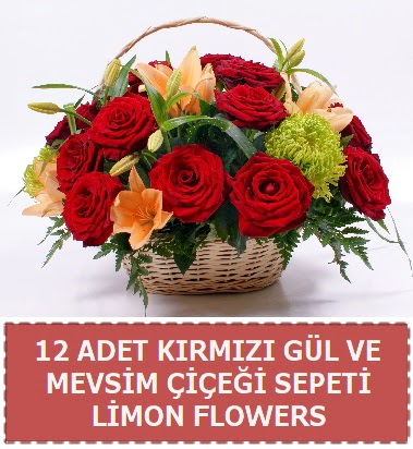 12 gül ve mevsim çiçekleri sepeti  çankaya çiçekçilik hediye çiçek yolla 