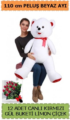 110 cm beyaz kocaman pelu� ay� ve 12 g�l  Ankara anatolia �i�ek �i�ek g�nderme 