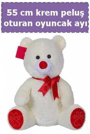 55 cm krem orta boy oturan pelu� ay�  �i�ek�ilik ucuz �i�ek g�nder 