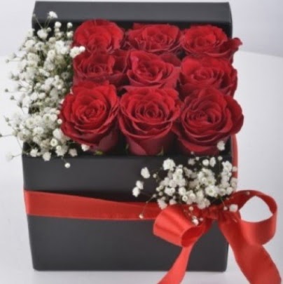 Kutu i�erisinde 9 adet k�rm�z� g�l  Ankara oran �i�ek�ilik �i�ek sipari�i sitesi ucuz �i�ekleri 