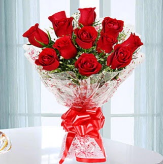 11 adet k�rm�z� g�lden g�rsel ��k buket  �i�ek�ilik ucuz �i�ek g�nder 