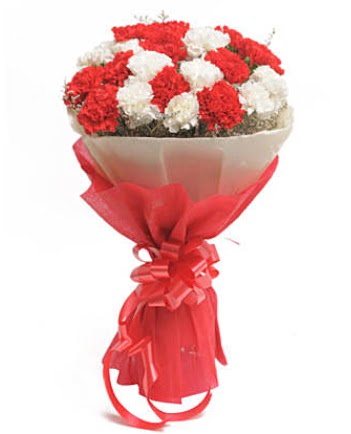 21 adet kırmızı beyaz karanfil buketi  Ankara çiçekçilik çiçek satışı 