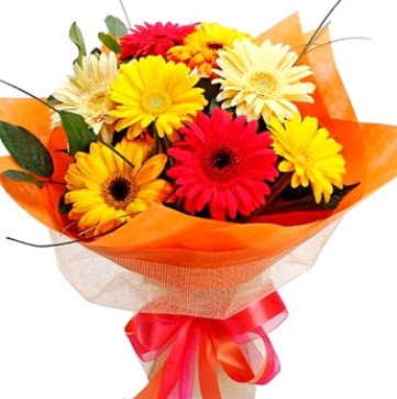 9 adet karışık gerbera buketi  Ankara balgat çiçekçilik çiçek , çiçekçi , çiçekçilik 