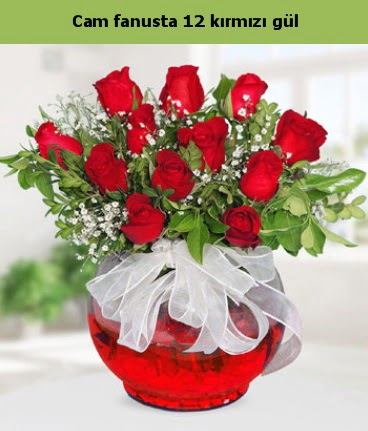 Cam içerisinde 12 adet kırmızı gül  kavaklıdere çiçekçilik internetten çiçek satışı balgat