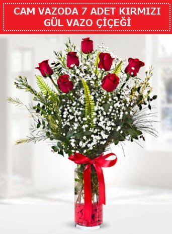 Cam vazoda 7 adet kırmızı gül çiçeği  Ankara anatolia çiçekçilik çiçek gönderme sitemiz güvenlidir 
